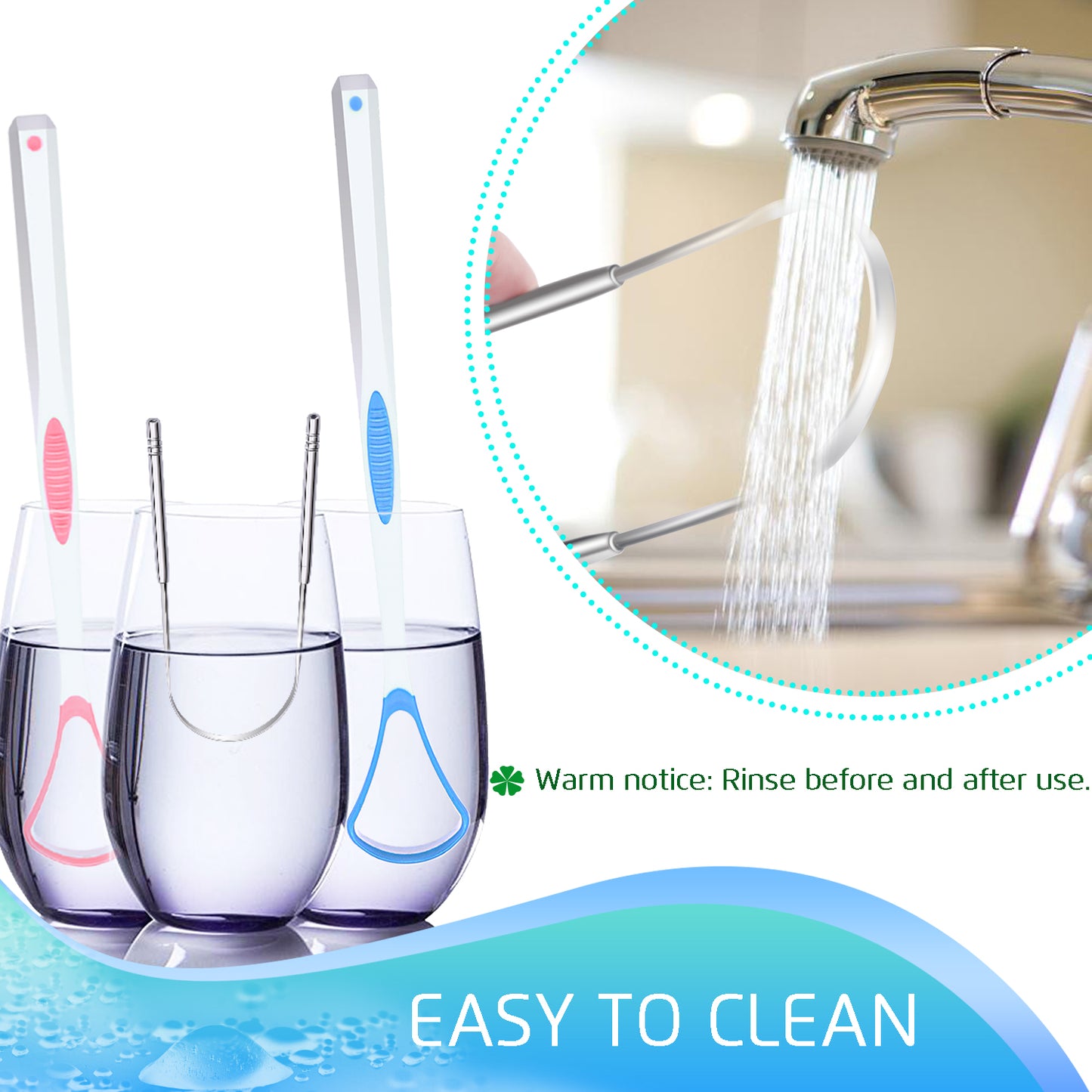 4PCS Tongue Scraper, Stainless Steel Tongue Cleaners, 100% BPA Free Fresher Tongue Tools, Healthy Oral Hygiene Brushes, Medical Grade Reusable Stainless Steel, Eliminate Bad Breath