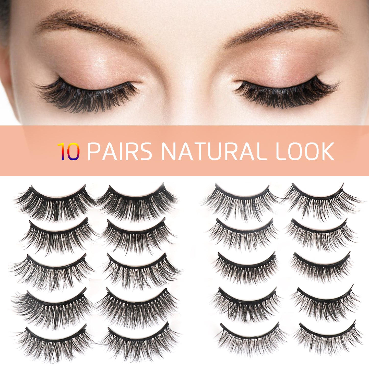 Upgraded Magnetic Eyelashes Eyeliner Kit, 10Pairs False Eyelashes, Natural Look False lashes, Thick Crossed Lashes with Tweezer, Waterproof Reusable, Natural Look, No Glue Needed