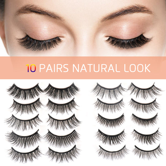 Upgraded Magnetic Eyelashes Eyeliner Kit, 10Pairs False Eyelashes, Natural Look False lashes, Thick Crossed Lashes with Tweezer, Waterproof Reusable, Natural Look, No Glue Needed